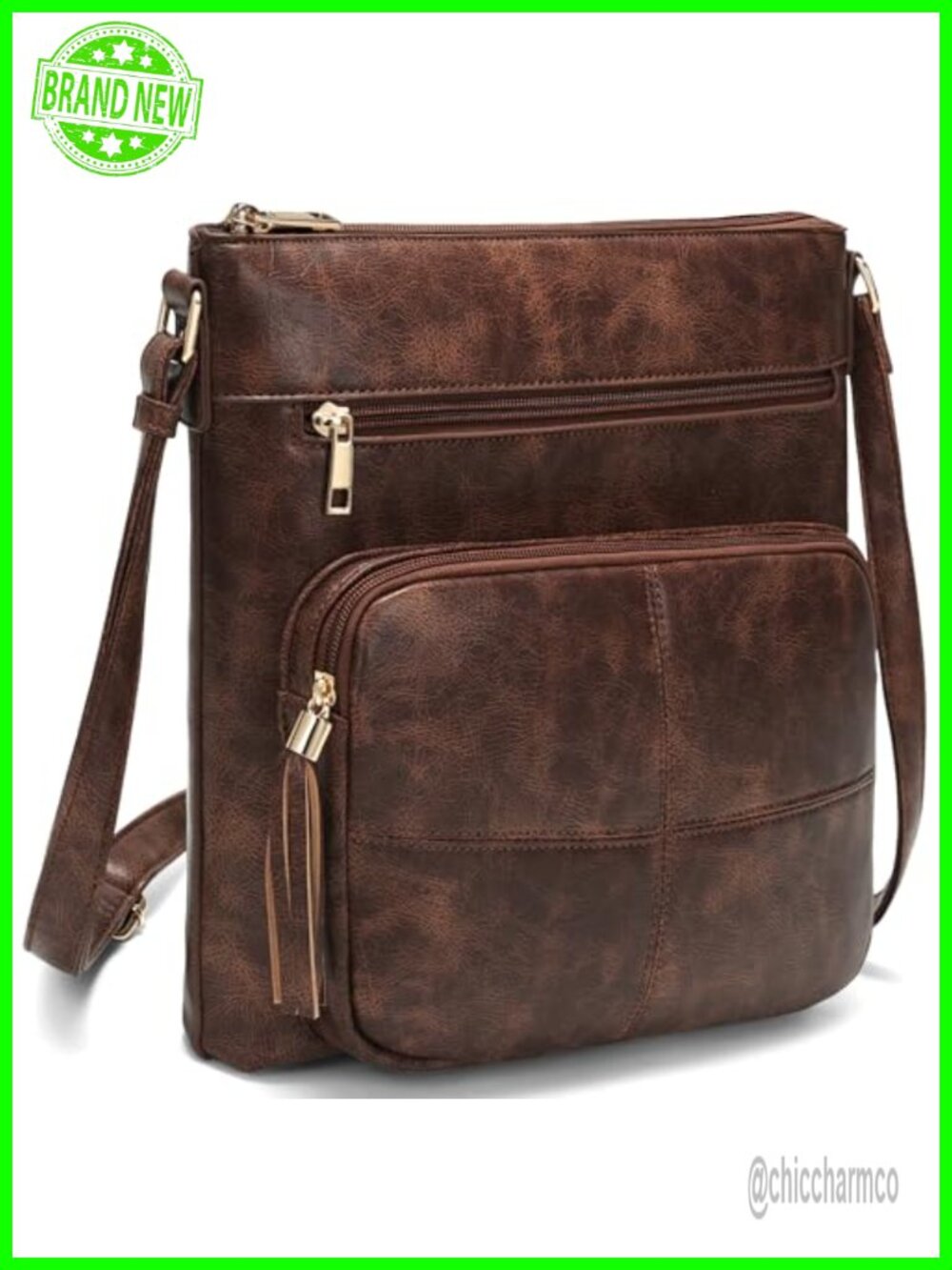 PU Leather Crossbody Bag with Zipper Adjustable Strap
